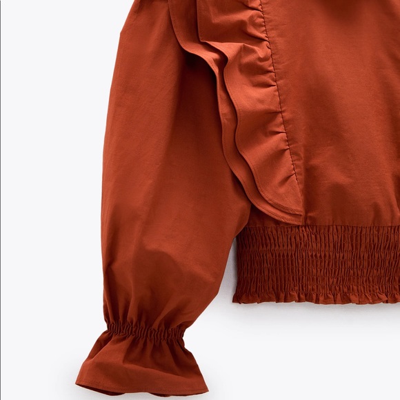 ZARA - RUFFLED POPLIN SHIRT - Burnt Orange - Picture 9 of 11